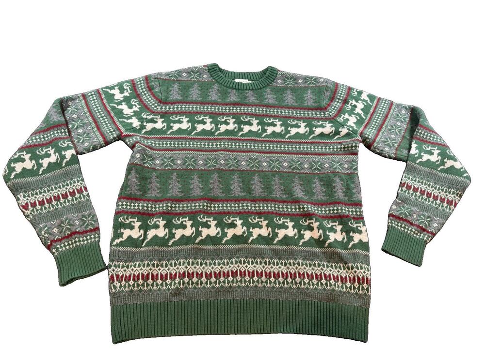 ASPEN Men’s Reindeer Fair Isle Christmas Sweater 100% Cotton Holiday Knit Large